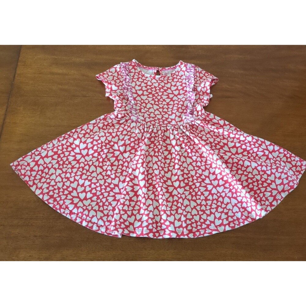 Mini Boden Girl's' Frilly Twirly Dress in Hearts print Red/Pink size 3/4 EUC - Picture 1 of 6